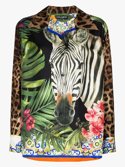 Shop Dolce & Gabbana Animal Print Silk Shirt In Black