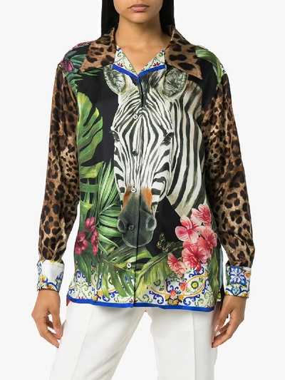 Shop Dolce & Gabbana Animal Print Silk Shirt In Black