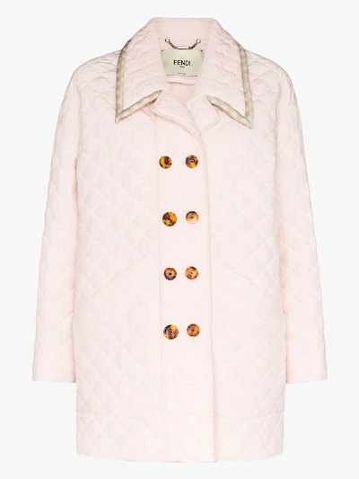 Shop Fendi Quilted Double-breasted Coat In Pink