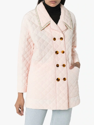 Shop Fendi Quilted Double-breasted Coat In Pink