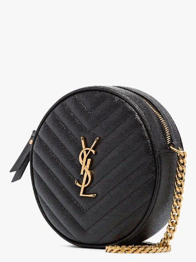 Shop Saint Laurent Black Vinyle Round Leather Cross Body Bag