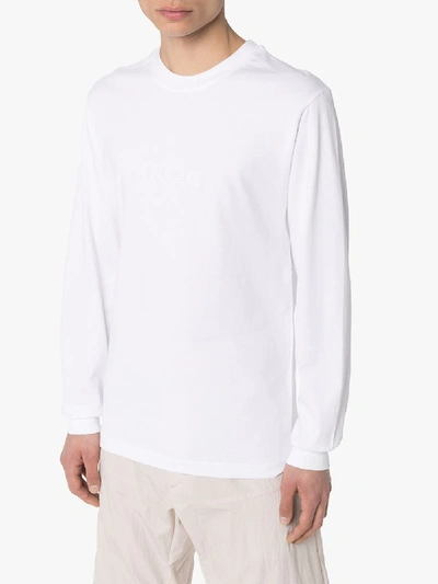 Shop 032c Embroidered Logo Long Sleeve Cotton Top In White