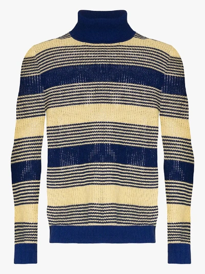 Shop Gucci Roll Neck Striped Sweater In Blue