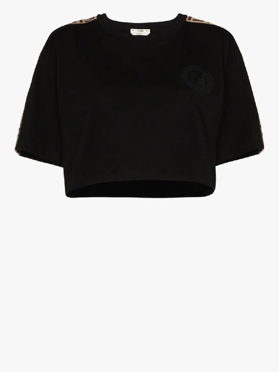 Shop Fendi Logo Appliqué Cropped Cotton T-shirt In Black