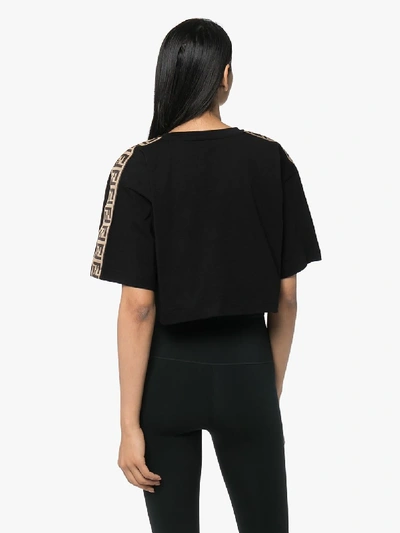 Shop Fendi Logo Appliqué Cropped Cotton T-shirt In Black