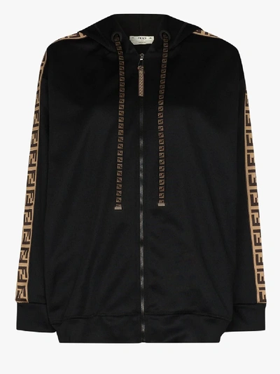 Shop Fendi Ff Logo Zipped Hoodie In Black