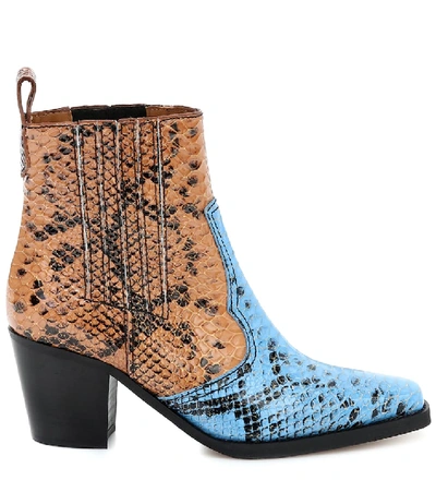 Shop Ganni Western Snake-effect Ankle Boots In Multicoloured