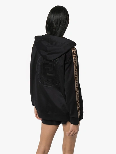 Shop Fendi Ff Logo Zipped Hoodie In Black