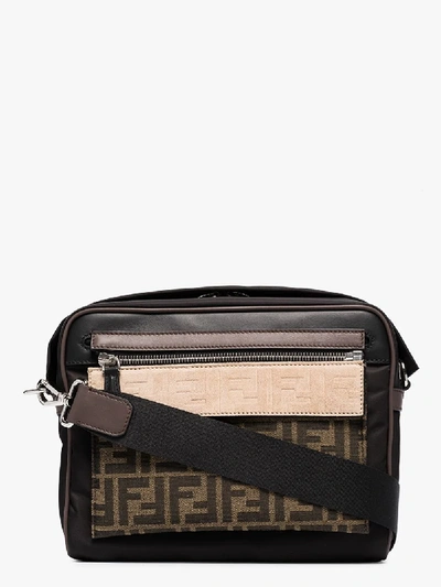 Shop Fendi Brown Ff Logo Suede Messenger Bag