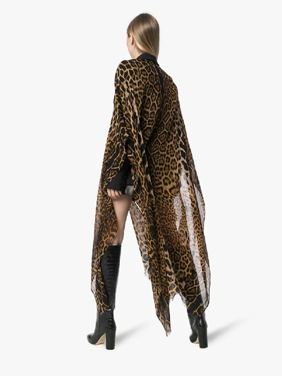 Shop Saint Laurent Leopard Print Wool Poncho In Brown