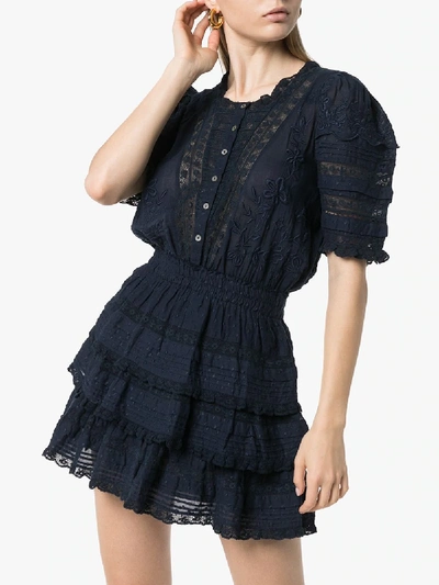 Shop Loveshackfancy Quincy Embroidered Dress In Blue