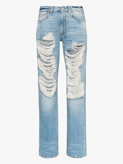 Shop Givenchy Distressed Straight Leg Jeans In Blue