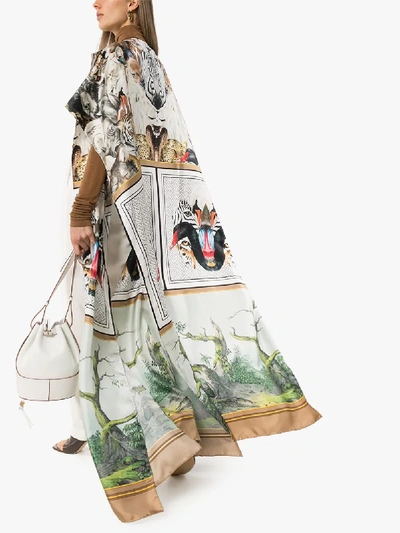 Shop Burberry Animalia Print Silk Cape In Brown