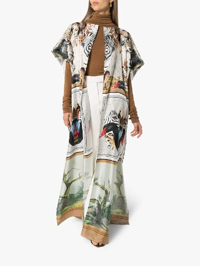 Shop Burberry Animalia Print Silk Cape In Brown