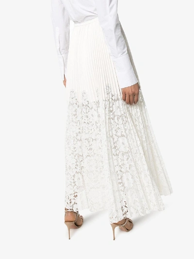 Shop Valentino Lace Pleated Leather Maxi Skirt In White