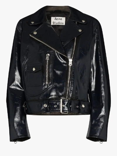 Shop Acne Studios Hand Painted Leather Biker Jacket - Women's - Leather/viscose In Blue