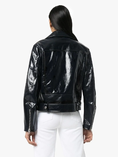 Shop Acne Studios Hand Painted Leather Biker Jacket - Women's - Leather/viscose In Blue