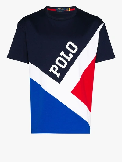 Shop Polo Ralph Lauren Colour Block Logo Cotton T-shirt In Blue