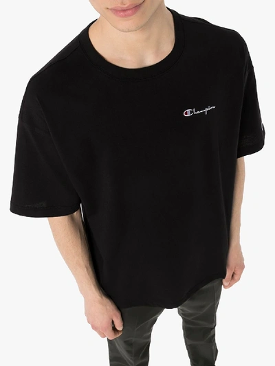 Shop Champion Embroidered Logo Cotton T-shirt In Black