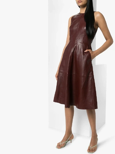 Shop Remain Portia Leather Midi Dress In Red