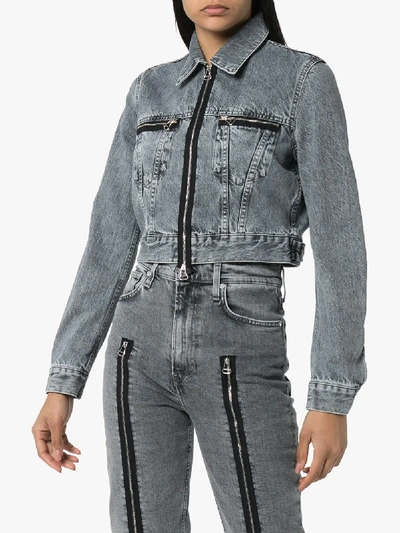 Shop Helmut Lang Zipped Cropped Denim Jacket In Grey