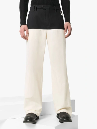 Shop Raf Simons Contrasting Loose Leg Trousers In Black