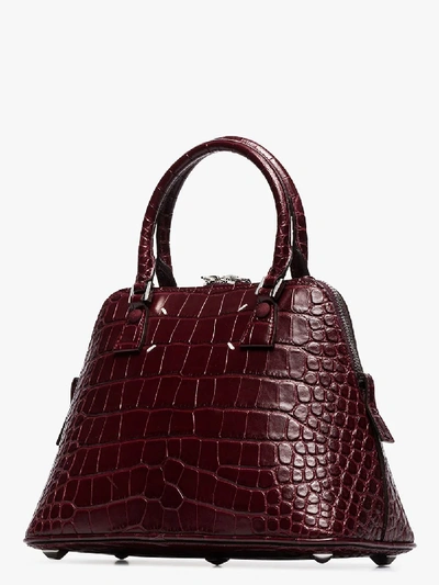 Shop Maison Margiela Red 5ac Fold Over Mock Croc Shoulder Bag