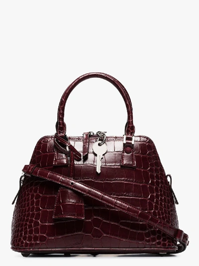 Shop Maison Margiela Red 5ac Fold Over Mock Croc Shoulder Bag
