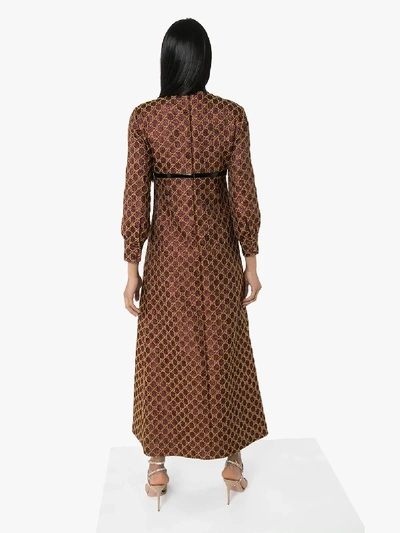 Shop Gucci Patent Choker Pleated Dress In Brown