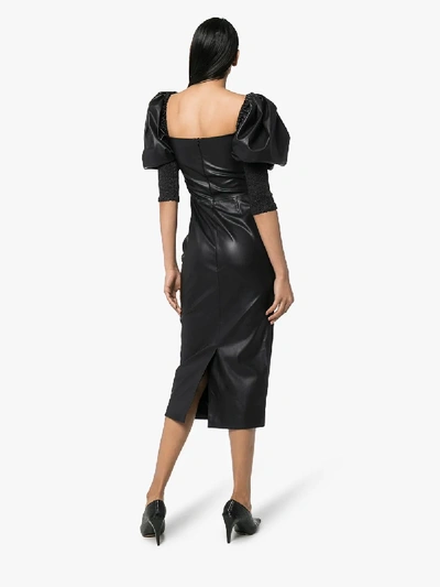 Shop Anouki Puff Sleeve Faux Leather Dress In Black