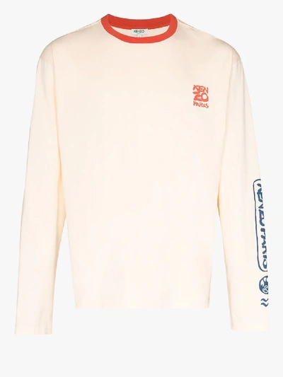 Shop Kenzo Ocean Club Printed Cotton T-shirt In Neutrals