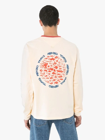 Shop Kenzo Ocean Club Printed Cotton T-shirt In Neutrals
