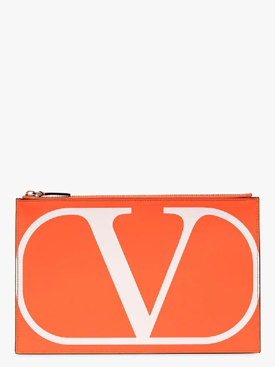 Shop Valentino Orange Vlogo Leather Pouch