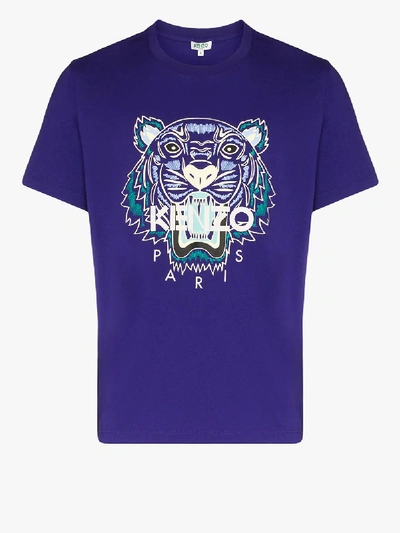 Shop Kenzo Tiger Logo Cotton T-shirt In Purple