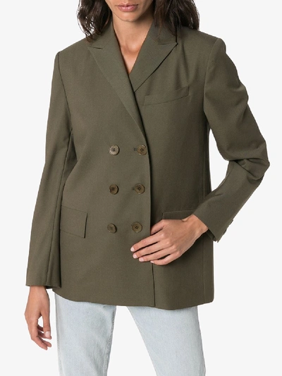 Shop Lvir Square Double-breasted Blazer In Green