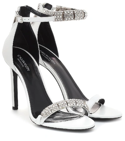 Shop Calvin Klein 205w39nyc Camelle Embellished Leather Sandals In White