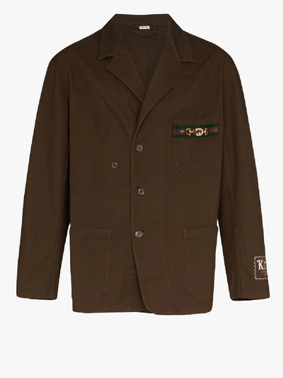 Shop Gucci Mens Brown Single-breasted Cotton Work Jacket