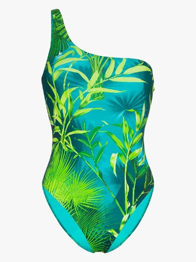 Shop Versace Womens Vrsc Ssuit One Shldr Palm Prnt Green