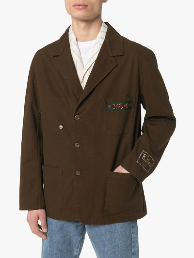 Shop Gucci Mens Brown Single-breasted Cotton Work Jacket