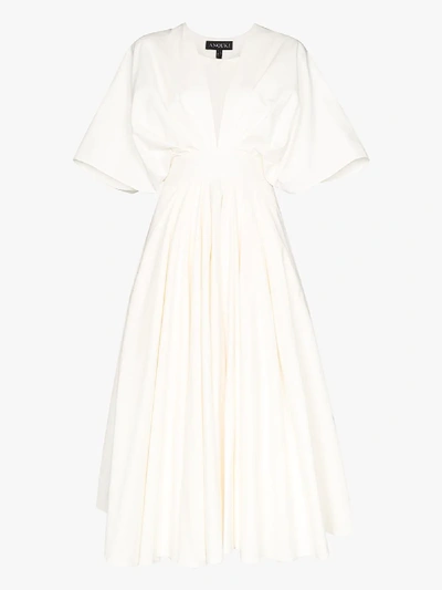 Shop Anouki Ruched Flared Midi Dress In White