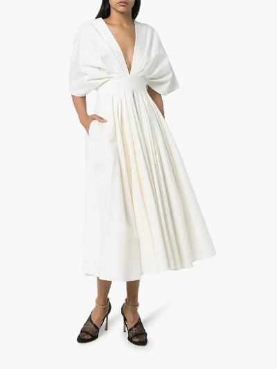 Shop Anouki Ruched Flared Midi Dress In White