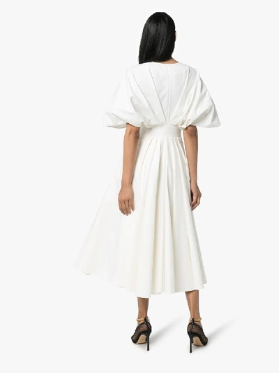 Shop Anouki Ruched Flared Midi Dress In White