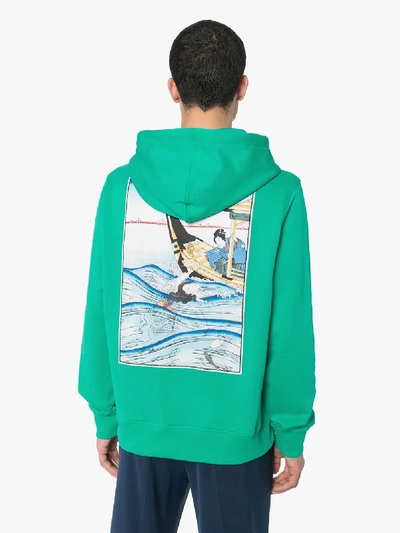 Shop Kenzo Ama Diver Print Cotton Hoodie In Green