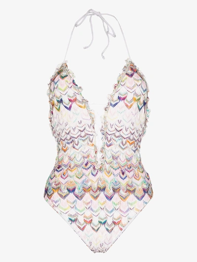Shop Missoni Zigzag Crochet Knit Swimsuit In White