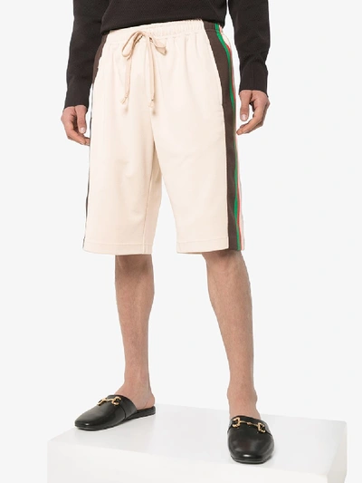 Shop Gucci Side Stripe Track Shorts In Brown