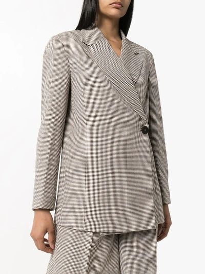 Shop Remain Vivi Checked Double-breasted Blazer In Brown