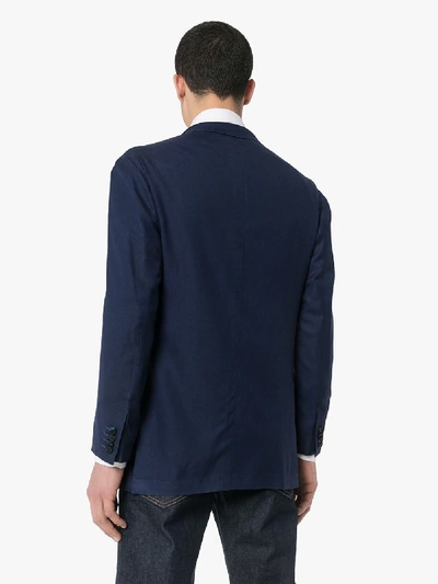 Shop Kiton Single-breasted Cotton Blazer In Blue