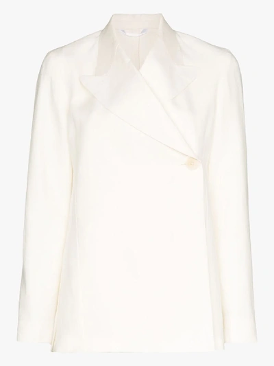 Shop Remain Viv Double-breasted Linen Blazer In White