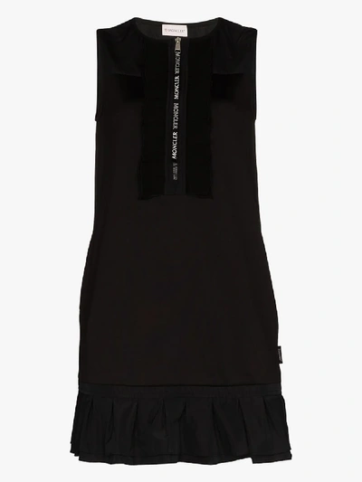 Shop Moncler Abito Ruffled Logo Shift Dress In Black