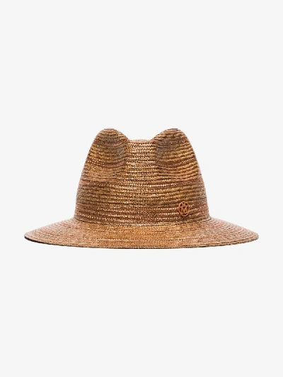 Shop Maison Michel Rico Straw Fedora Hat In Brown